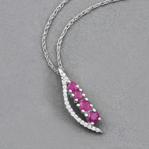Bids.com 0.43 Carat Genuine Ruby and White Diamond 14K White Gold Pendant Pendants