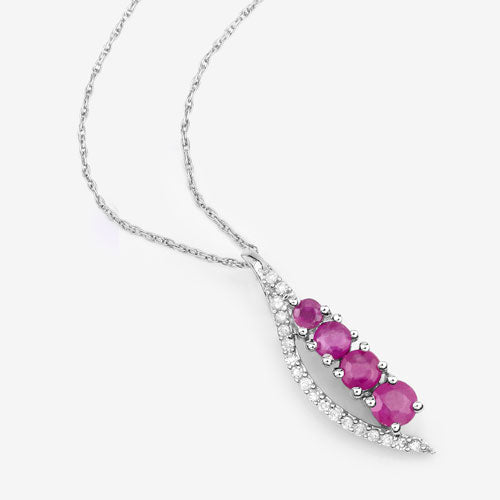 Bids.com 0.43 Carat Genuine Ruby and White Diamond 14K White Gold Pendant Pendants