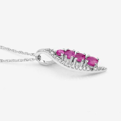 Bids.com 0.43 Carat Genuine Ruby and White Diamond 14K White Gold Pendant Pendants