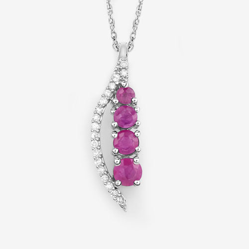 Bids.com 0.43 Carat Genuine Ruby and White Diamond 14K White Gold Pendant Pendants