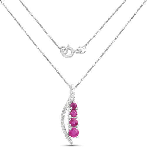 Bids.com 0.43 Carat Genuine Ruby and White Diamond 14K White Gold Pendant Pendants