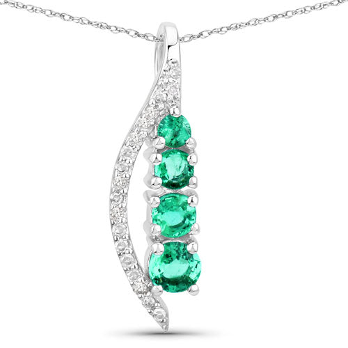 Bids.com 0.34 Carat Genuine Zambian Emerald and White Diamond 14K White Gold Pendant Pendants