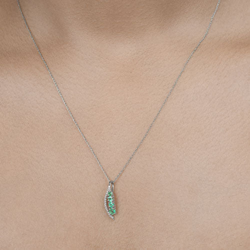 Bids.com 0.34 Carat Genuine Zambian Emerald and White Diamond 14K White Gold Pendant Pendants