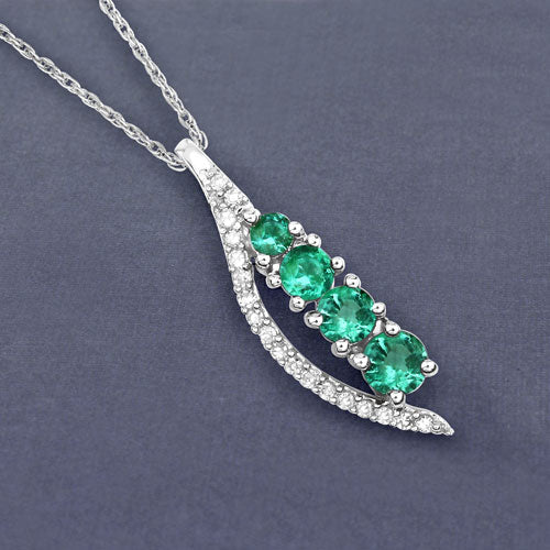 Bids.com 0.34 Carat Genuine Zambian Emerald and White Diamond 14K White Gold Pendant Pendants