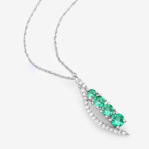 Bids.com 0.34 Carat Genuine Zambian Emerald and White Diamond 14K White Gold Pendant Pendants