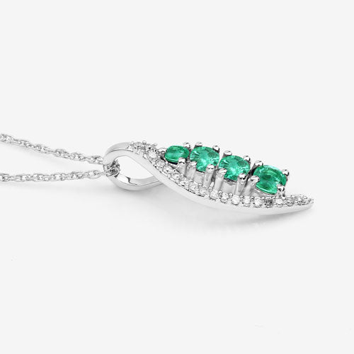 Bids.com 0.34 Carat Genuine Zambian Emerald and White Diamond 14K White Gold Pendant Pendants