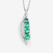 Bids.com 0.34 Carat Genuine Zambian Emerald and White Diamond 14K White Gold Pendant Pendants