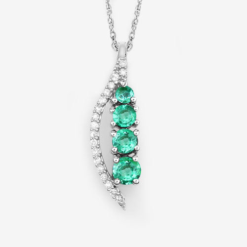 Bids.com 0.34 Carat Genuine Zambian Emerald and White Diamond 14K White Gold Pendant Pendants