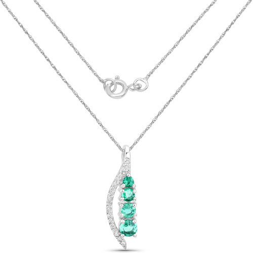 Bids.com 0.34 Carat Genuine Zambian Emerald and White Diamond 14K White Gold Pendant Pendants