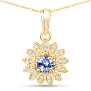 Bids.com 0.31 Carat Genuine Tanzanite and White Diamond 14K Yellow Gold Pendant Pendants