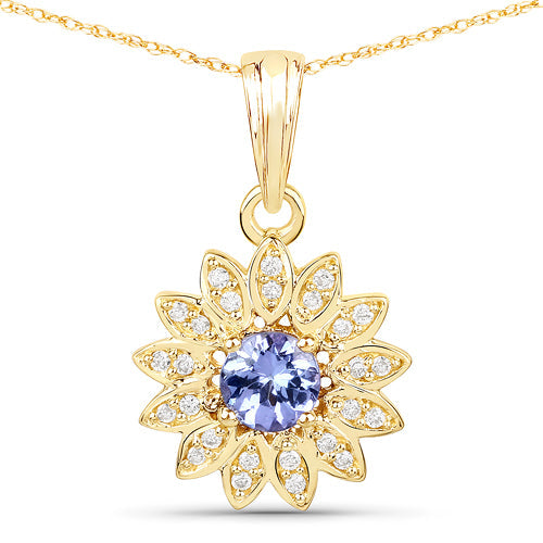 Bids.com 0.31 Carat Genuine Tanzanite and White Diamond 14K Yellow Gold Pendant Pendants