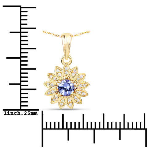 Bids.com 0.31 Carat Genuine Tanzanite and White Diamond 14K Yellow Gold Pendant Pendants