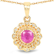 Bids.com 0.59 Carat Genuine Ruby and White Diamond 14K Yellow Gold Pendant Pendants