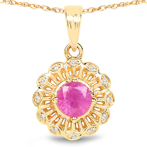 Bids.com 0.59 Carat Genuine Ruby and White Diamond 14K Yellow Gold Pendant Pendants