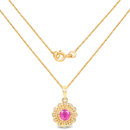 Bids.com 0.59 Carat Genuine Ruby and White Diamond 14K Yellow Gold Pendant Pendants