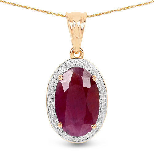 Bids.com 6.40 Carat Genuine Ruby and White Diamond 14K Yellow Gold Pendant Pendants