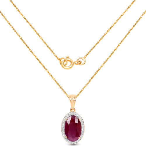 Bids.com 6.40 Carat Genuine Ruby and White Diamond 14K Yellow Gold Pendant Pendants