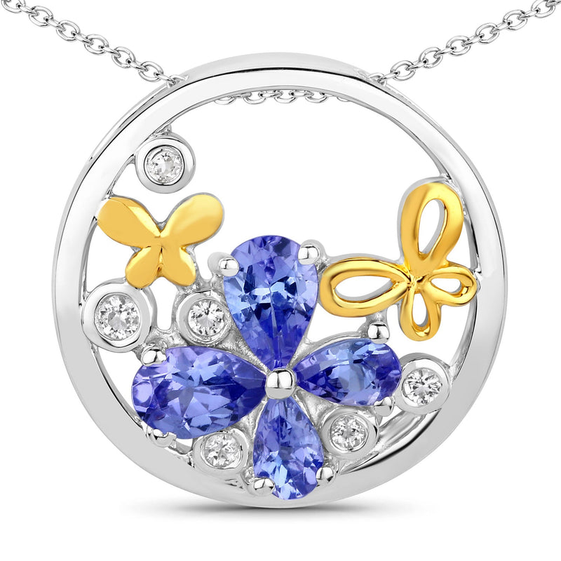 Bids.com 1.33 Carat Genuine Tanzanite and White Topaz .925 Sterling Silver Pendant Pendants