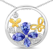 Bids.com 1.33 Carat Genuine Tanzanite and White Topaz .925 Sterling Silver Pendant Pendants