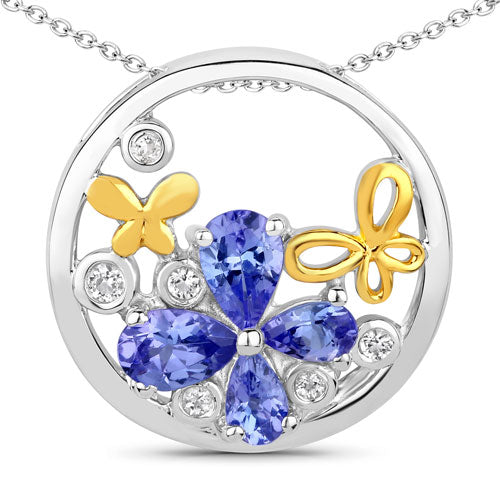 Bids.com 1.33 Carat Genuine Tanzanite and White Topaz .925 Sterling Silver Pendant Pendants
