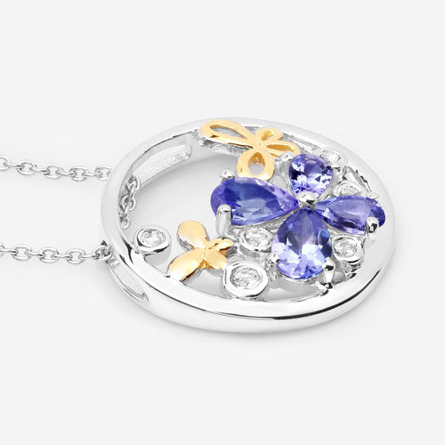 Bids.com 1.33 Carat Genuine Tanzanite and White Topaz .925 Sterling Silver Pendant Pendants