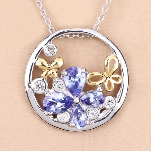 Bids.com 1.33 Carat Genuine Tanzanite and White Topaz .925 Sterling Silver Pendant Pendants