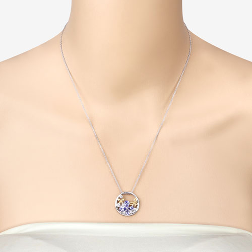 Bids.com 1.33 Carat Genuine Tanzanite and White Topaz .925 Sterling Silver Pendant Pendants