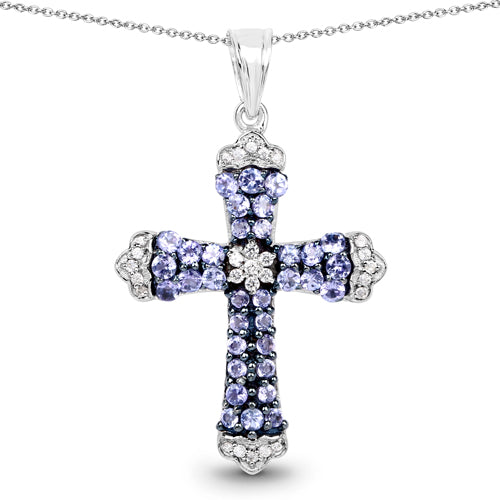 Bids.com 1.84 Carat Genuine Tanzanite and White Zircon .925 Sterling Silver Pendant Pendants