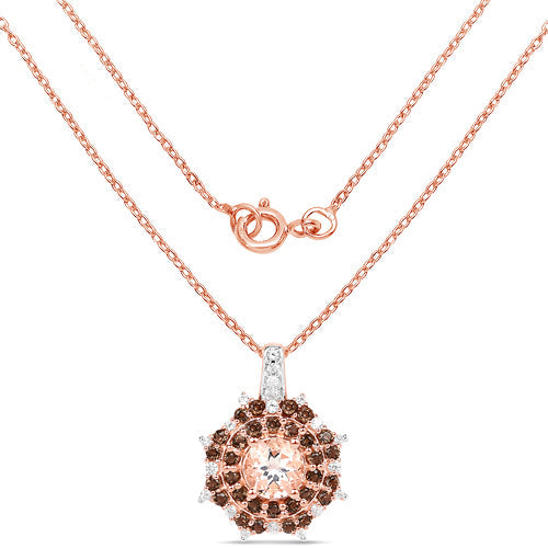 Bids.com 18K Rose Gold Plated 1.61 Carat Genuine Morganite, Smoky Quartz and White Zircon .925 Sterling Silver Pendant Pendants