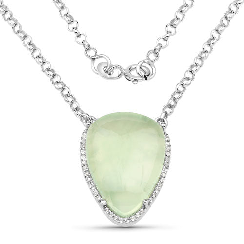 Bids.com 10.77 Carat Genuine Prehnite And White Topaz .925 Sterling Silver Pendant Pendants