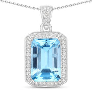Bids.com 5.85 Carat Genuine Blue Topaz and White Diamond .925 Sterling Silver Pendant Pendants