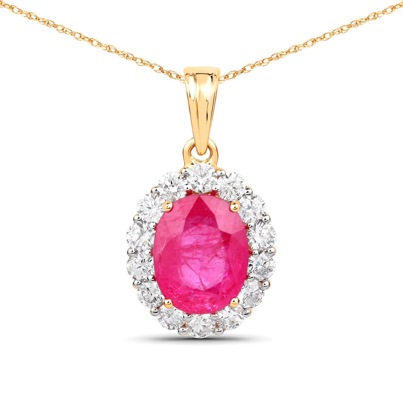 Bids.com 2.56 Carat Genuine Burma Ruby and White Diamond 18K Yellow Gold Pendant Pendants
