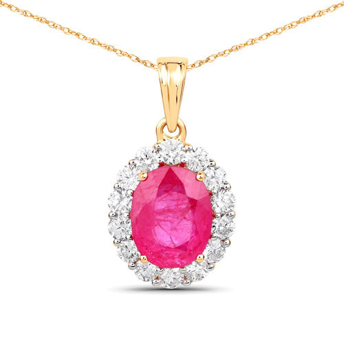 Bids.com 2.56 Carat Genuine Burma Ruby and White Diamond 18K Yellow Gold Pendant Pendants