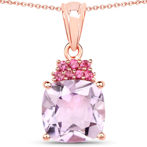 Bids.com 18K Rose Gold Plated 5.55 Carat Genuine Pink Amethyst and Rhodolite .925 Sterling Silver Pendant Pendants