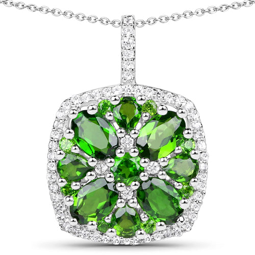 Bids.com 3.25 Carat Genuine Chrome Diopside and White Zircon .925 Sterling Silver Pendant Pendants