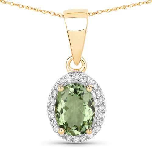 Bids.com 1.27 Carat Genuine Green Tourmaline and White Diamond 14K Yellow Gold Pendant Pendants