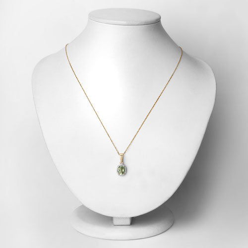 Bids.com 1.27 Carat Genuine Green Tourmaline and White Diamond 14K Yellow Gold Pendant Pendants