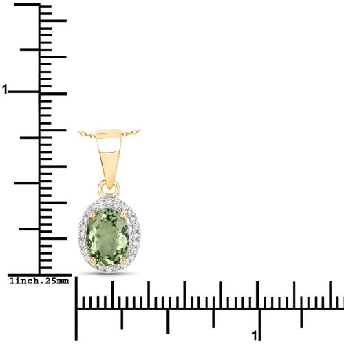 Bids.com 1.27 Carat Genuine Green Tourmaline and White Diamond 14K Yellow Gold Pendant Pendants