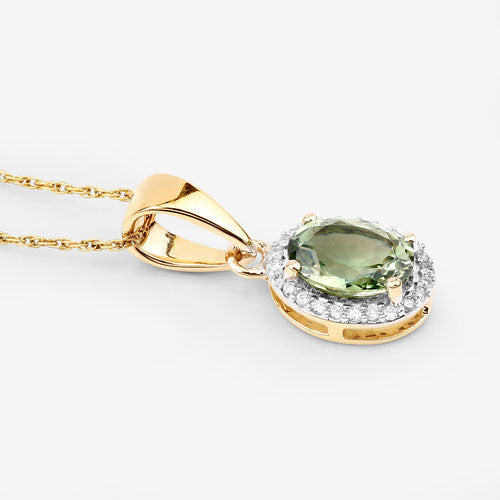 Bids.com 1.27 Carat Genuine Green Tourmaline and White Diamond 14K Yellow Gold Pendant Pendants