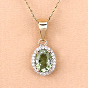 Bids.com 1.27 Carat Genuine Green Tourmaline and White Diamond 14K Yellow Gold Pendant Pendants