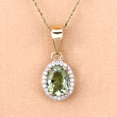 Bids.com 1.27 Carat Genuine Green Tourmaline and White Diamond 14K Yellow Gold Pendant Pendants