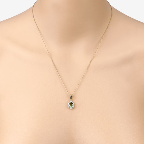 Bids.com 1.27 Carat Genuine Green Tourmaline and White Diamond 14K Yellow Gold Pendant Pendants