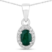 Bids.com 0.81 Carat Genuine Zambian Emerald and White Diamond 14K White Gold Pendant Pendants
