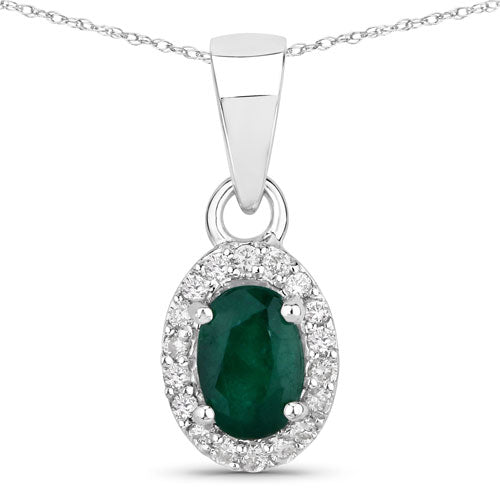 Bids.com 0.81 Carat Genuine Zambian Emerald and White Diamond 14K White Gold Pendant Pendants