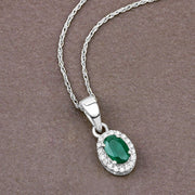 Bids.com 0.81 Carat Genuine Zambian Emerald and White Diamond 14K White Gold Pendant Pendants