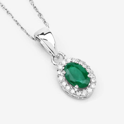 Bids.com 0.81 Carat Genuine Zambian Emerald and White Diamond 14K White Gold Pendant Pendants