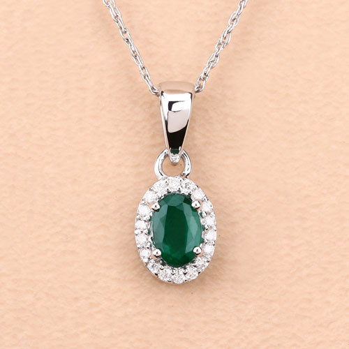 Bids.com 0.81 Carat Genuine Zambian Emerald and White Diamond 14K White Gold Pendant Pendants