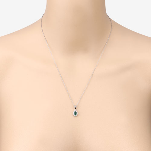 Bids.com 0.81 Carat Genuine Zambian Emerald and White Diamond 14K White Gold Pendant Pendants