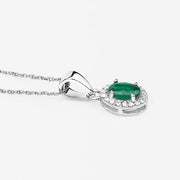 Bids.com 0.81 Carat Genuine Zambian Emerald and White Diamond 14K White Gold Pendant Pendants