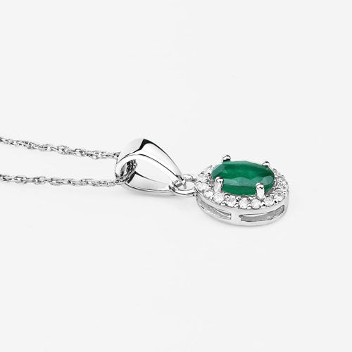 Bids.com 0.81 Carat Genuine Zambian Emerald and White Diamond 14K White Gold Pendant Pendants